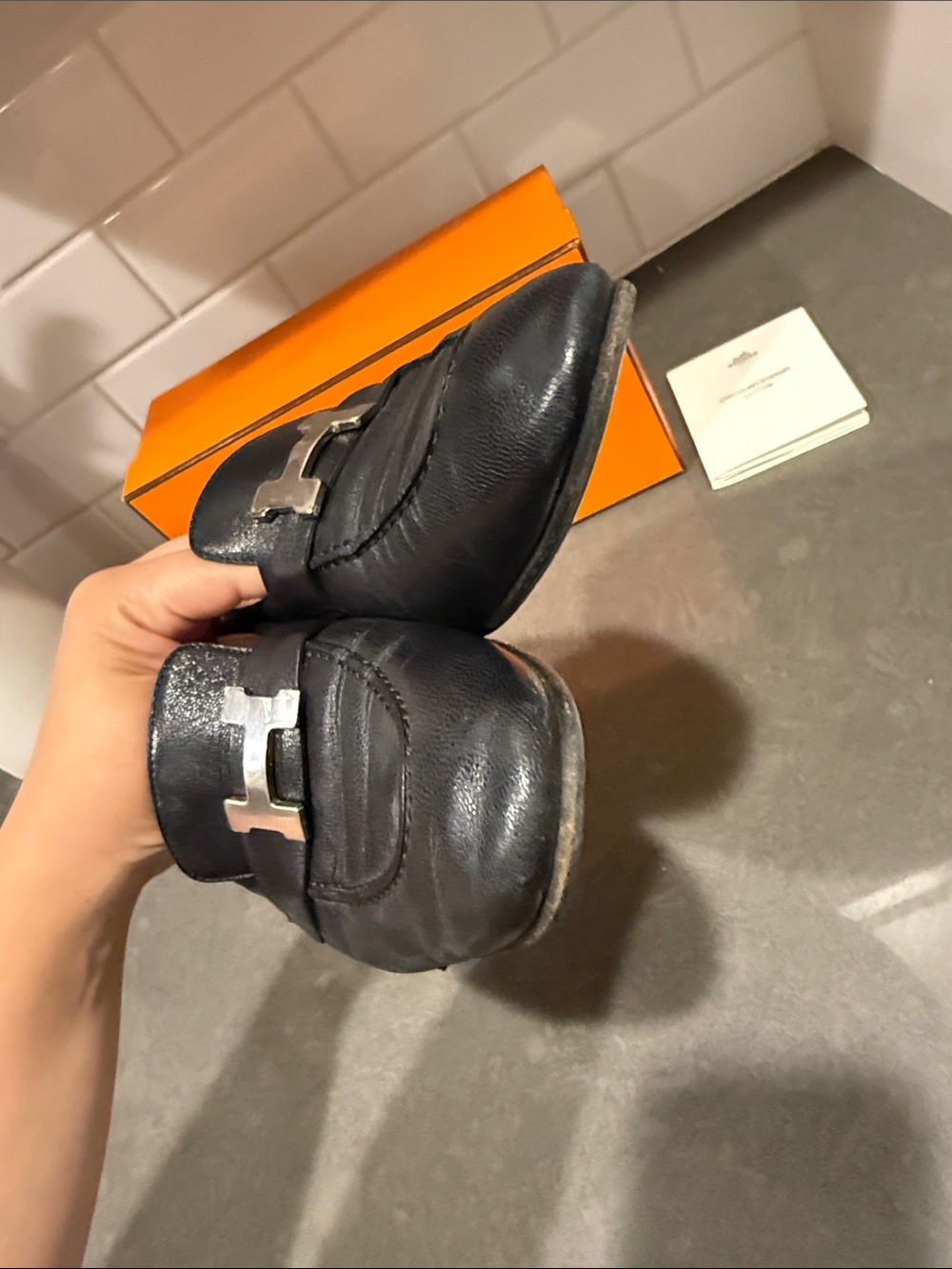 Hermes Paris Loafers Black Silver Hardware Size 37 European - Picture 8 of 9